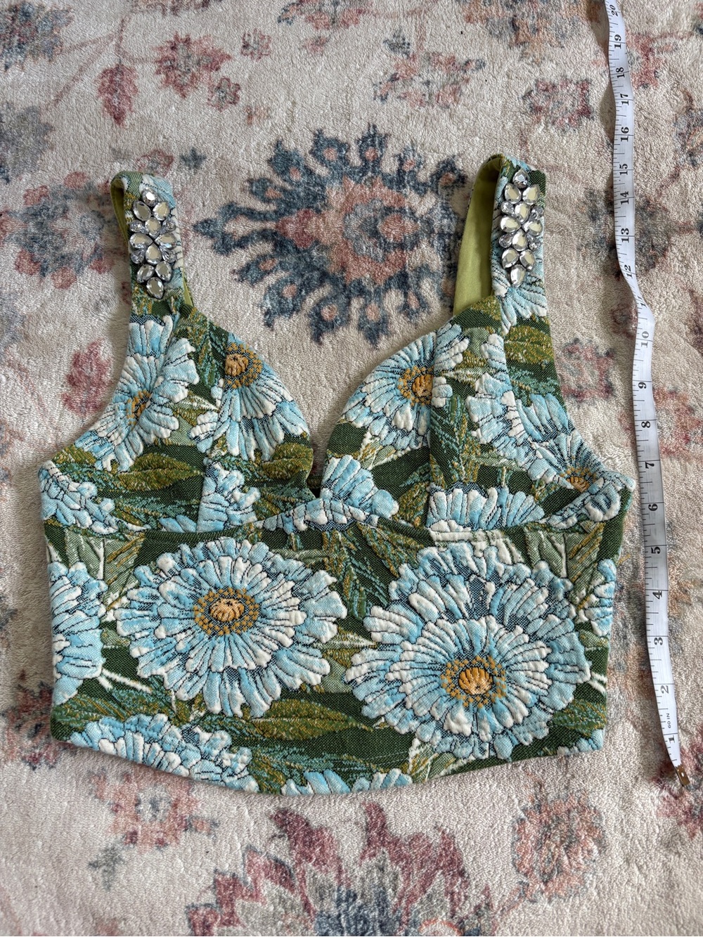 Green and Blue Floral Zara Top with Gems-Small
